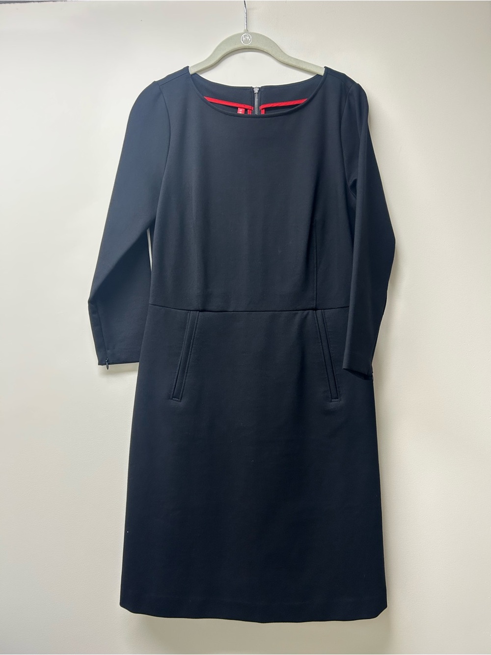 SPANX Black Long Sleeve Sheath Dress with Red Neckline Accent